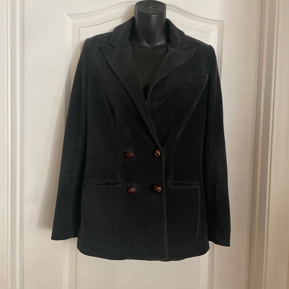 Diane Von Furstenberg Leather Elbow Patch Gray Corduroy Blazer